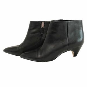 SAM EDELMAN KINZEY BLACK LEATHER POINTED TO ZIP UP LOW HEELS ANKLE BOOTS BOOTIES